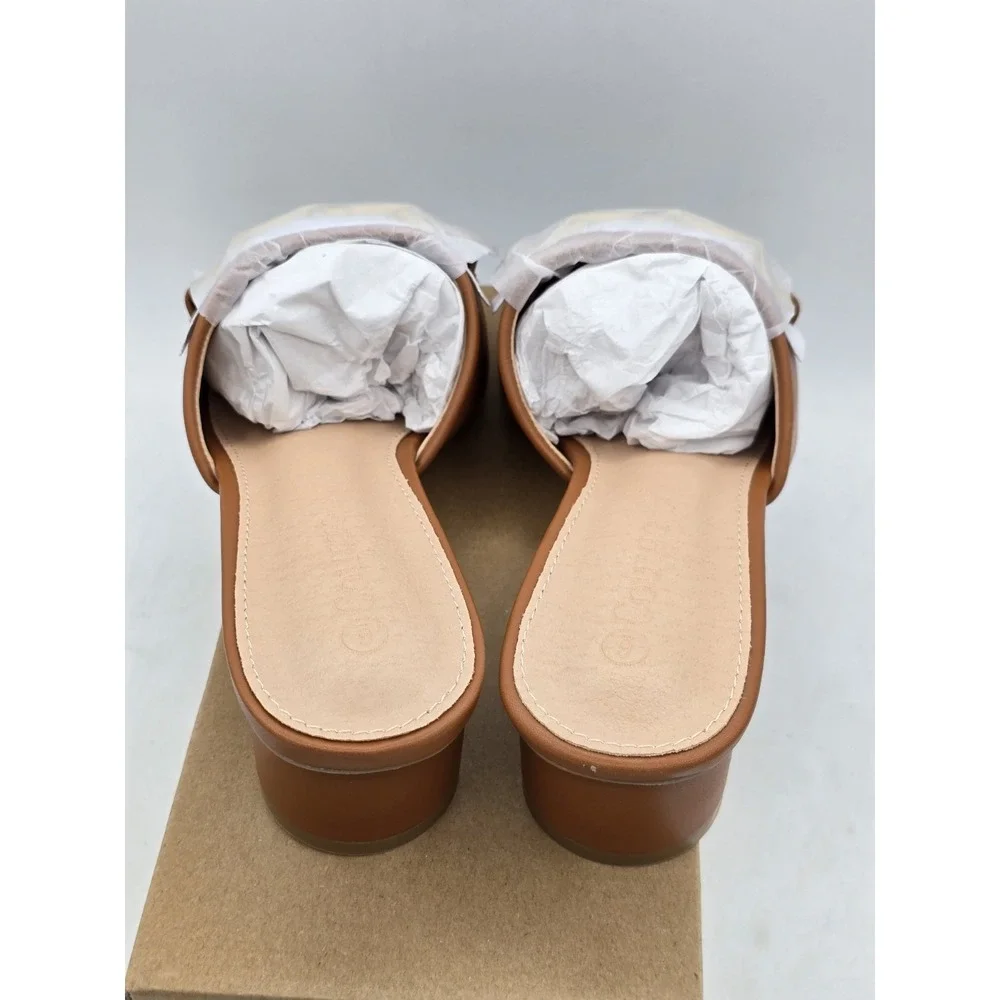NIB Coutgo Women's Heeled Slides Sandals Square Open Toe Slip On - Brown‎ - Sz 6